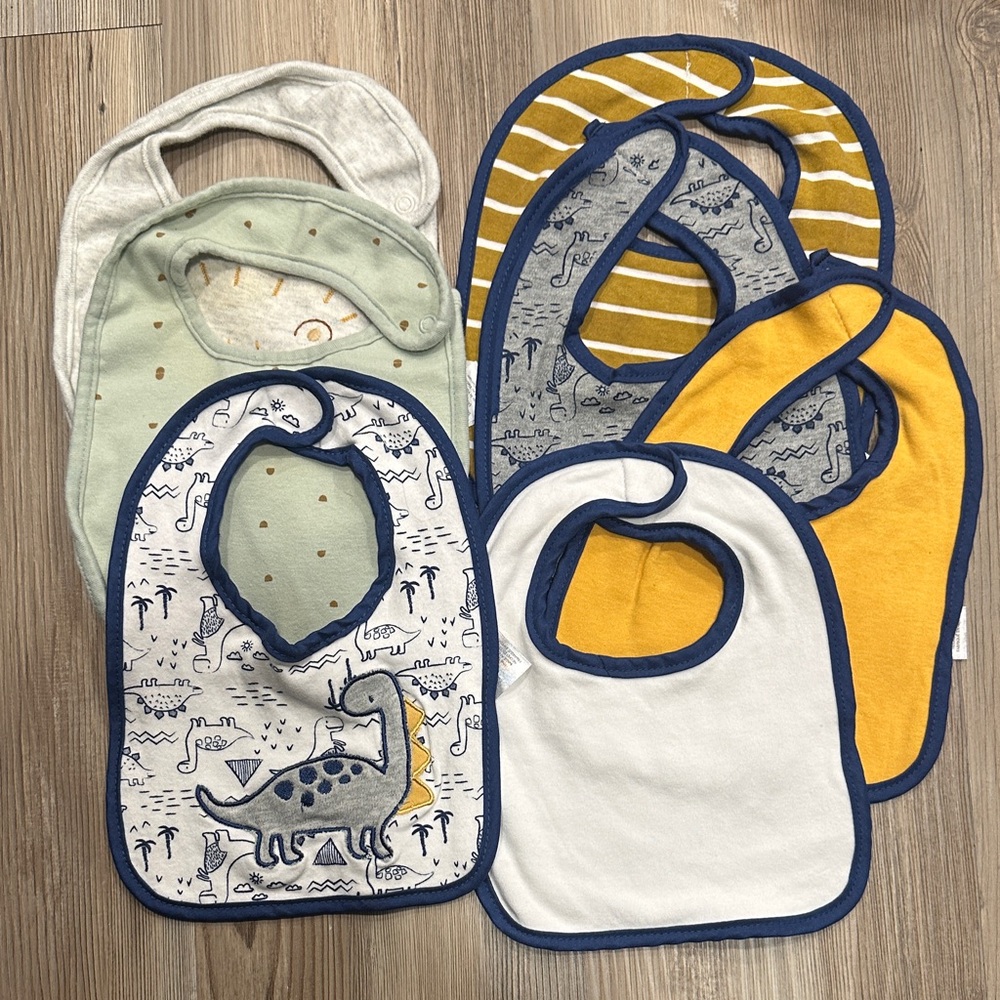 Dino Adventure Baby Bib Set - Blue, Yellow, Cream